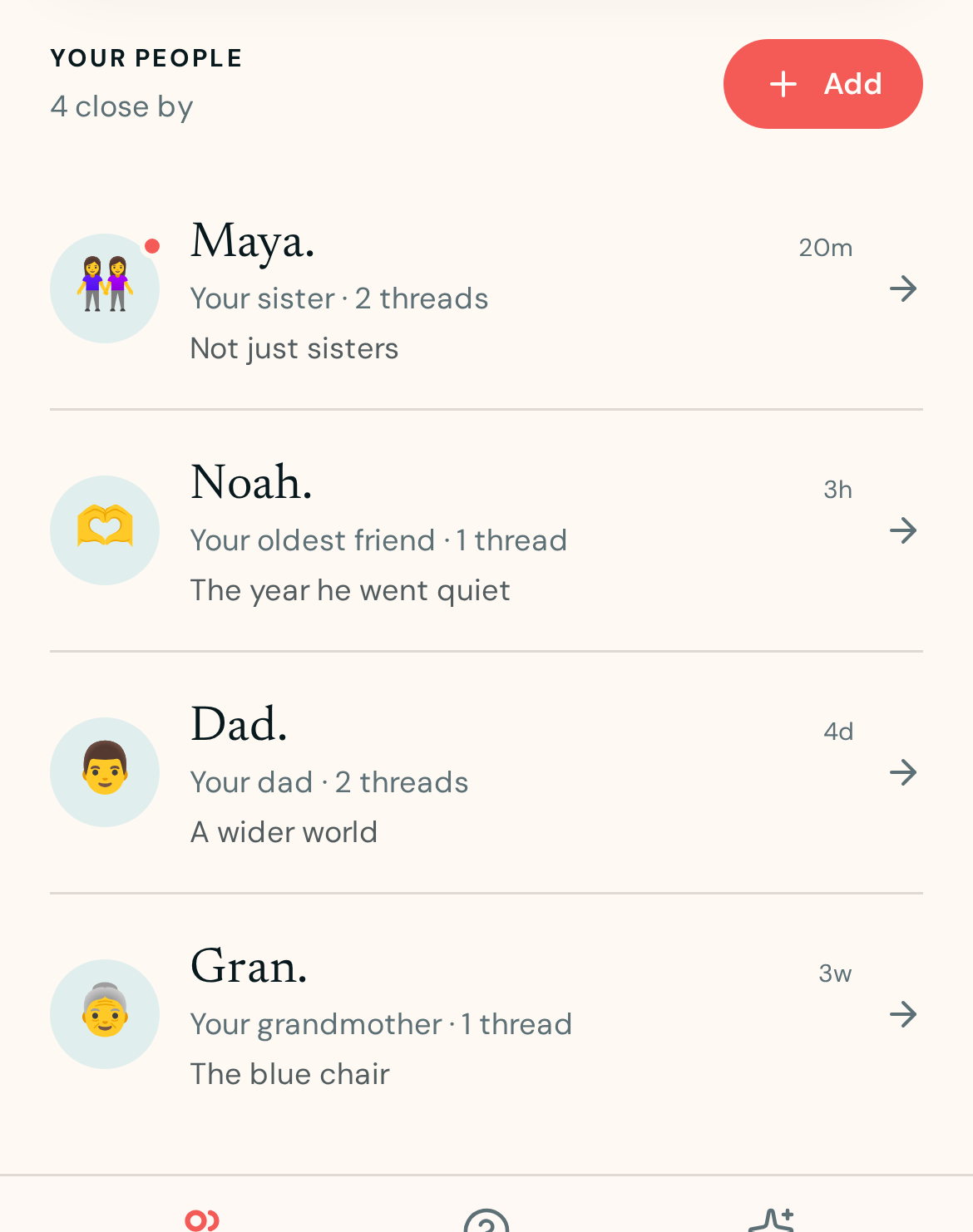 The People page with four close connections