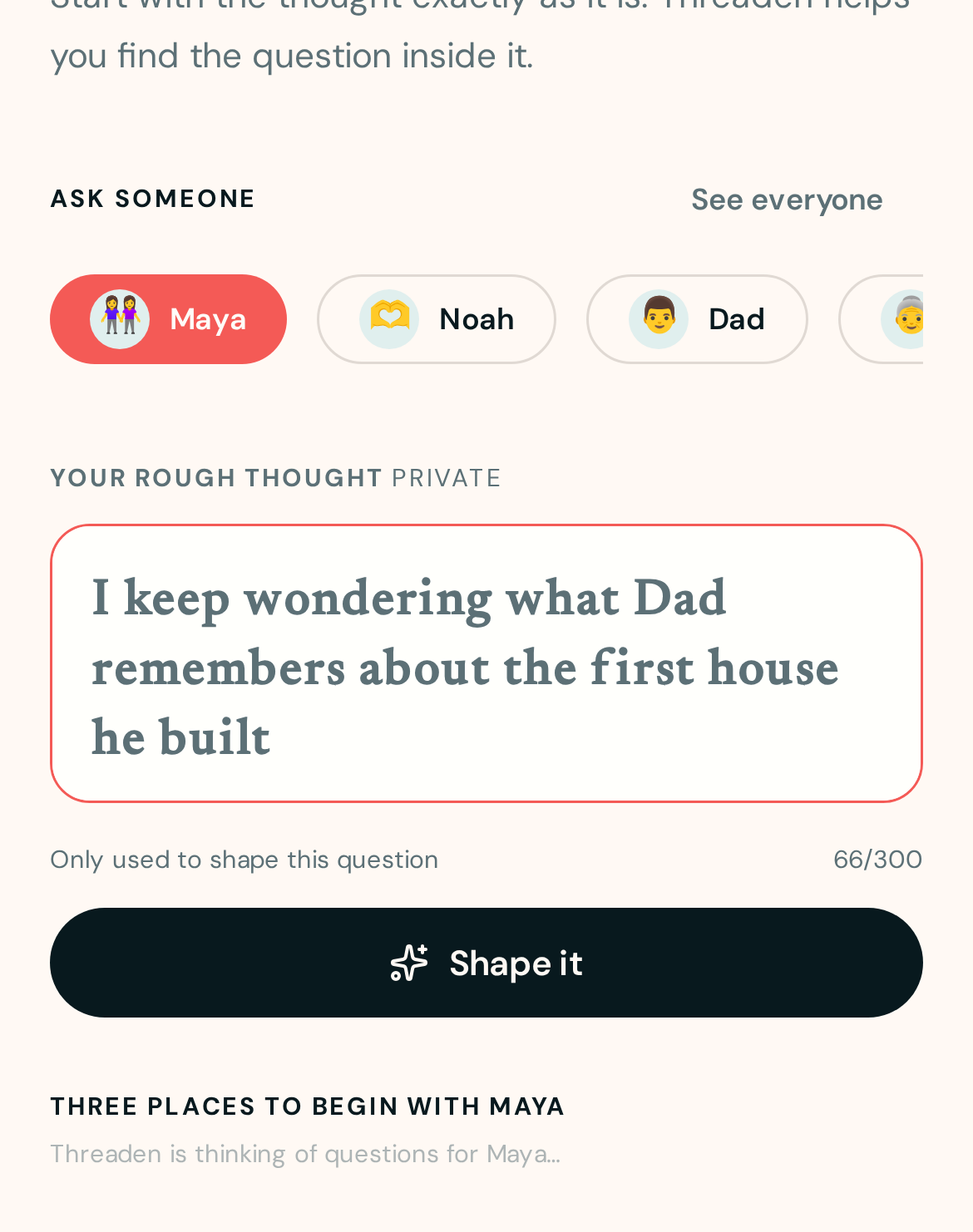 The Ask page shaping a meaningful question